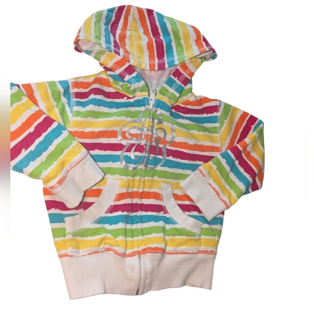 Peanut &‎ Ollie Rainbow Striped Silver Sparkly Butterfly Zip Up Sweatshirt